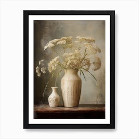 Queen Anne S Lace, Autumn Fall Flowers Sitting In A White Vase, Farmhouse Style 2 Art Print