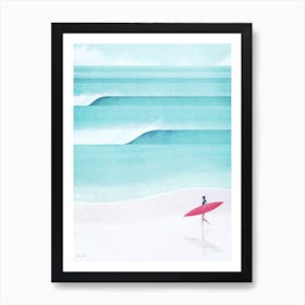 Surfing Girl, Waves On The Beach Art Print