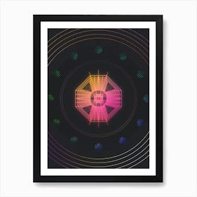 Neon Geometric Glyph in Pink and Yellow Circle Array on Black n.0467 Art Print