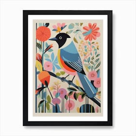 Colourful Scandi Bird Carolina Chickadee 2 Art Print
