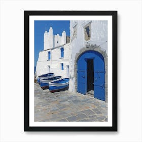 Blue Boats On The Beach Art Print