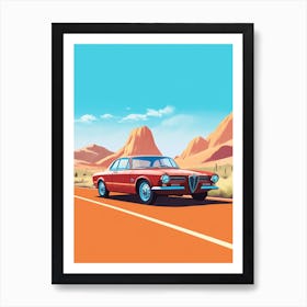 A Alfa Romeo Giulia Car In Route 66 Flat Illustration 3 Art Print