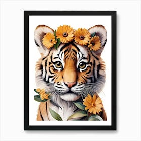 Baby Tiger Flower Crown Bowties Woodland Animal Nursery Decor (15) Art Print