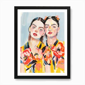 Colorful Portrait of Two Women Art Print