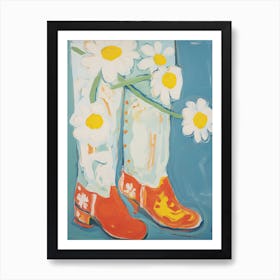 Painting Of Flowers And Cowboy Boots, Oil Style 2 Art Print