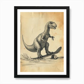 Vintage Apatosaurus Dinosaur On A Skateboard 3 Art Print