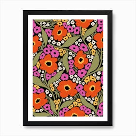 Flower Pattern Red Art Print