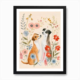 Folksy Floral Animal Drawing Dog 1 Art Print