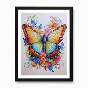 Butterfly And Flowers 1 Art Print