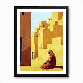 Arabian Woman Sitting In Front Of A Building Art Print