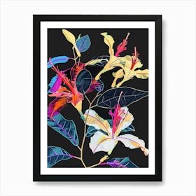 Neon Flowers On Black Bougainvillea 3 Art Print