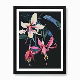 Neon Flowers On Black Fuchsia 2 Art Print