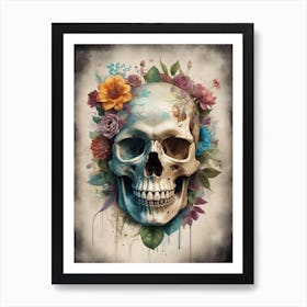 Floral Skull Vintage Painting (66) Art Print