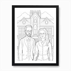 Line Art Inspired By American Gothic 1 Art Print