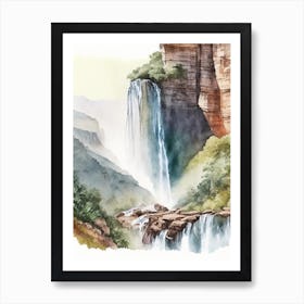 Blyde River Canyon Waterfalls, South Africa Water Colour  (2) Art Print