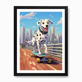 Dalmatian Dog Skateboarding Illustration 1 Art Print