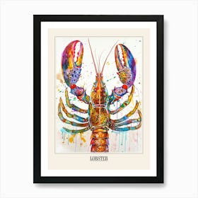 Lobster Colourful Watercolour 3 Poster Art Print