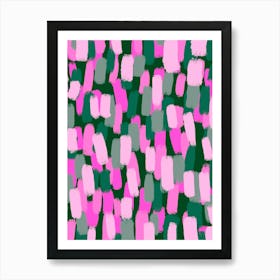 Abstract Pink And Green Brush Strokes Pattern Art Print