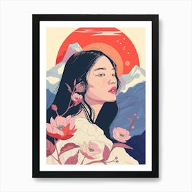 Asian Girl With Flowers 4 Art Print