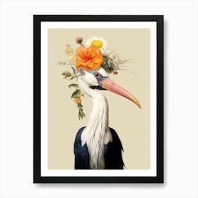 Bird With A Flower Crown Stork 4 Art Print