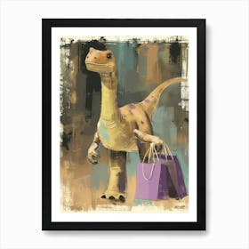 Dinosaur With Shopping Bags Pastel Brushstroke 2 Art Print