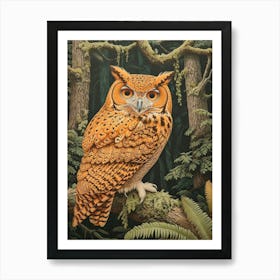 Brown Fish Owl Relief Illustration 4 Art Print