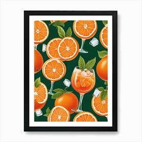 Aperol Spritz Pattern Cocktail Oranges Kitchen Art Art Print (13) Art Print