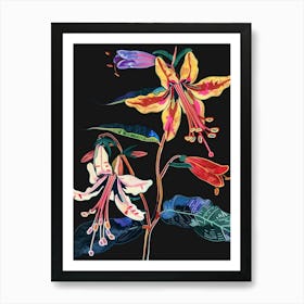 Neon Flowers On Black Coral Bells 4 Art Print