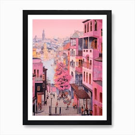 Istanbul Turkey 2 Vintage Pink Travel Illustration Art Print