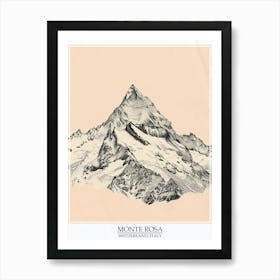 Monte Rosa Switzerland Italy Color Line Drawing 8 Poster Art Print