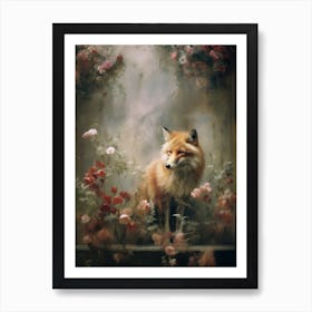 Fox In Roses Art Print