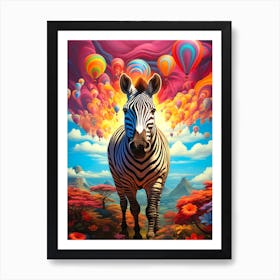Zebra With Balloons Art Print
