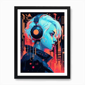 Girl With Headphones 1 Art Print