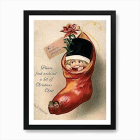 Cute Boy In A Christmas Sock Art Print