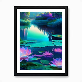 Water Lily Pond, Landscapes, Waterscape Holographic 1 Art Print