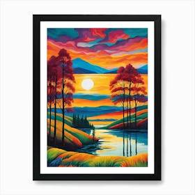 Sunset At The Lake 1 Art Print