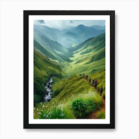 "Journey Through the Verdant Valleys: Trekking the Majestic Green Highlands” Art Print