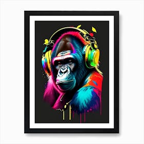 Gorilla Using Dj Set And Headphones Gorillas Tattoo 2 Art Print