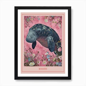 Floral Animal Painting Manatee 2 Poster Art Print