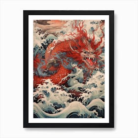 Dragon Animal Drawing In The Style Of Ukiyo E 2 Art Print