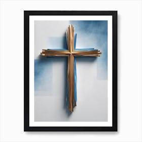 Cross With Blue Ribbon Art Print