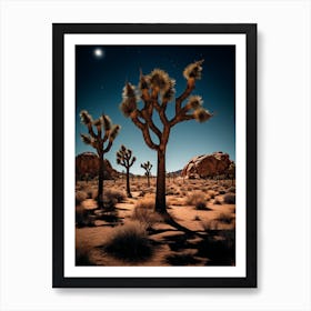  Photograph Of A Joshua Trees At Night  In A Sandy Desert 1 Art Print