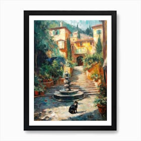 Painting Of A Cat In Tivoli Gardens, Italy In The Style Of Impressionism 04 Art Print