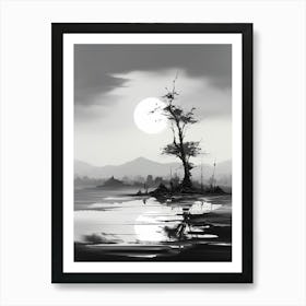 Tranquility Abstract Black And White 4 Art Print