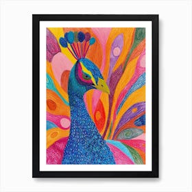 Rainbow Peacock Feathers Felt Tip Portrait Art Print