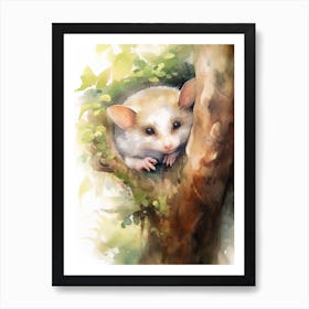 Light Watercolor Painting Of A Sleeping Possum 4 Art Print