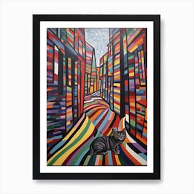 Painting Of London With A Cat In The Style Of Minimalism, Pop Art Lines 3 Art Print