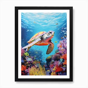 Vivid Pastel Turtle With Aquatic Plants 6 Art Print