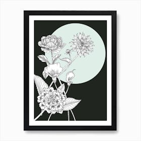 Flowers In A Garden and moon Art Print