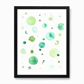 Moon and Stars - Green Art Print